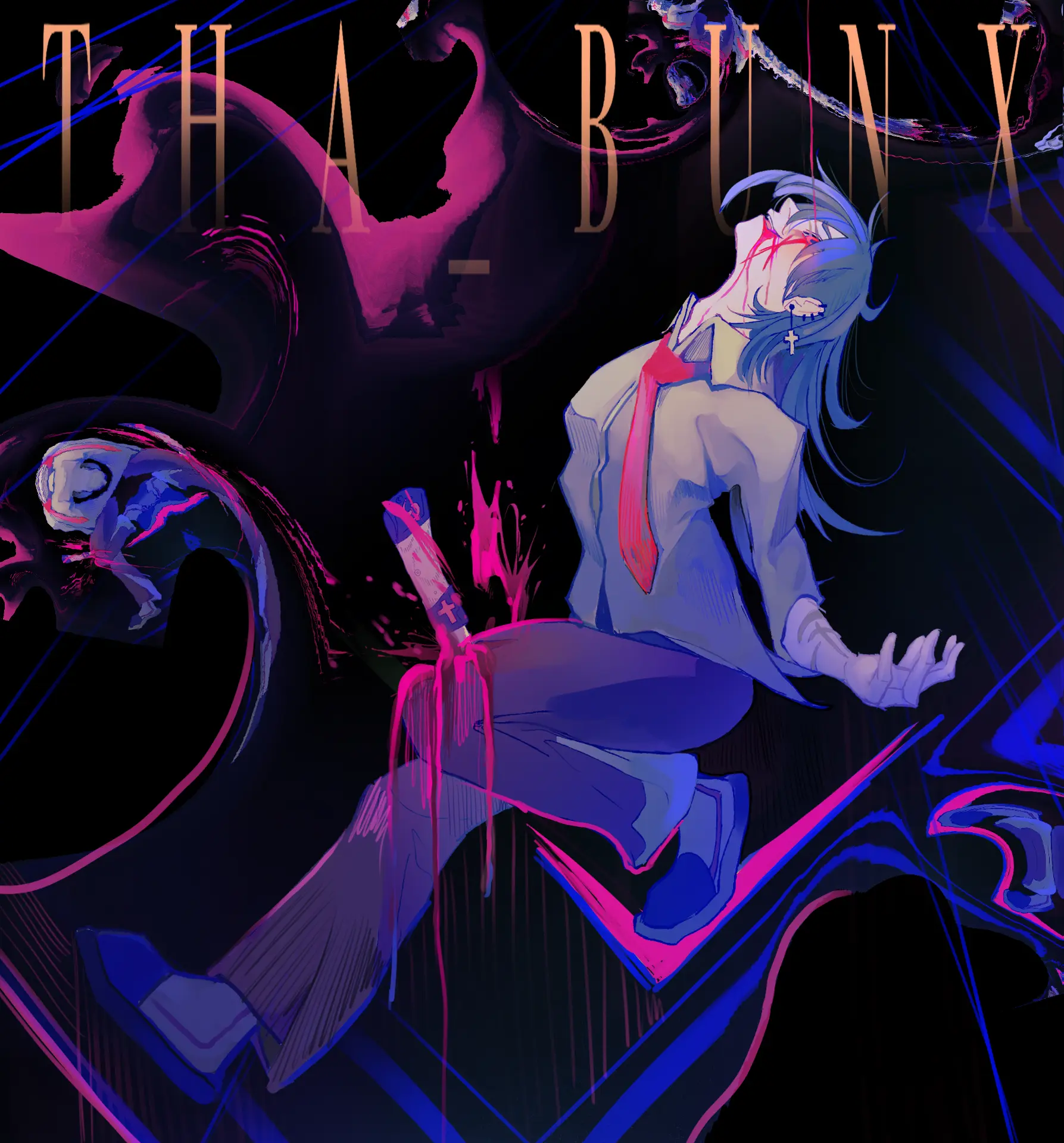 THA-BUNX key illustration in blue and magenta